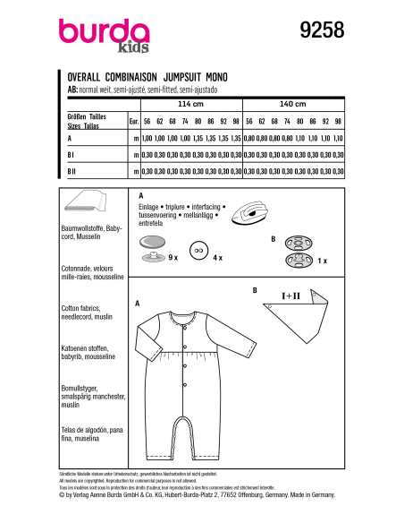 Patron Burda 9258 - Grenouillère et foulard bébé