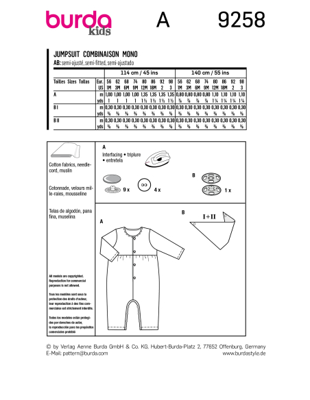 Patron Burda 9258 - Grenouillère et foulard bébé