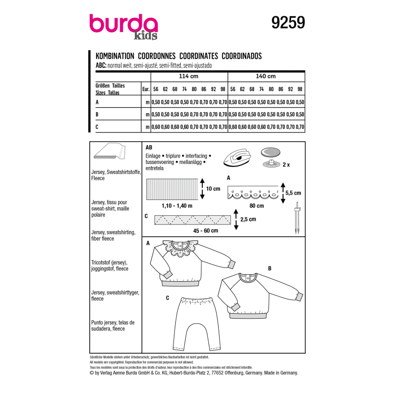 Patron Burda 9259 - Ensemble T-shirt et Pantalon bébé