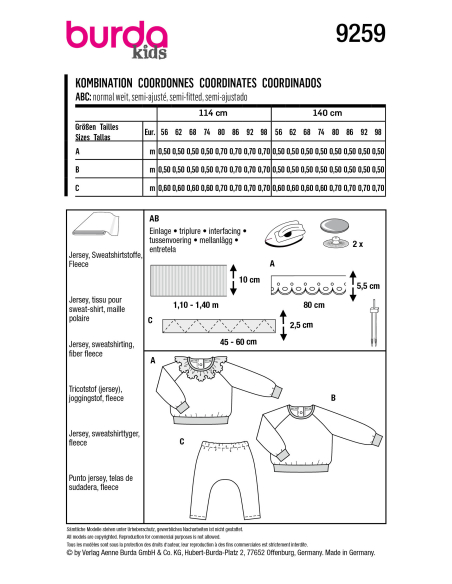 Patron Burda 9259 - Ensemble T-shirt et Pantalon bébé
