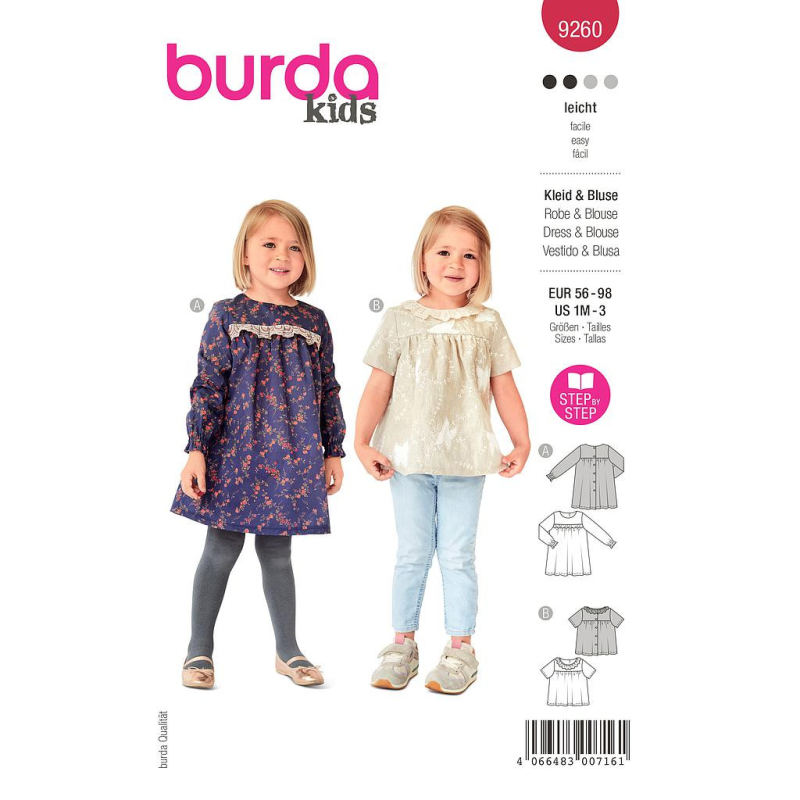 Patron Burda 9260 - Robe et blouse à fronces bébé fille