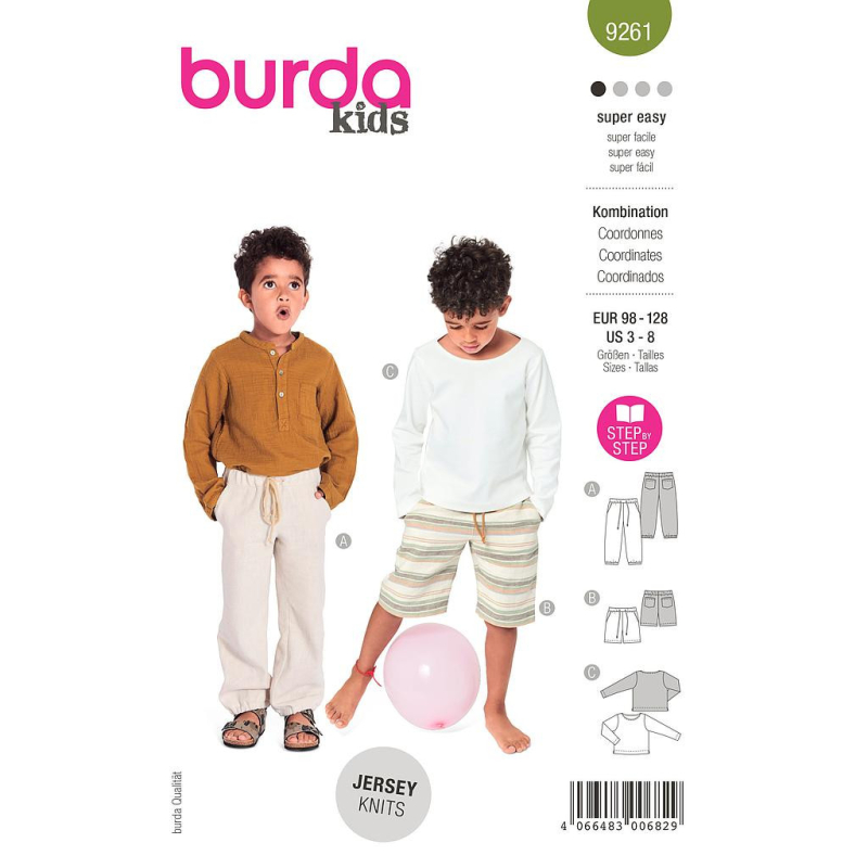 Patron Burda 9261 - Ensemble T-shirt, Pantalon ou short Enfant