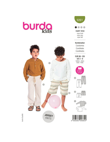 Patron Burda 9261 - Ensemble T-shirt, Pantalon ou short Enfant