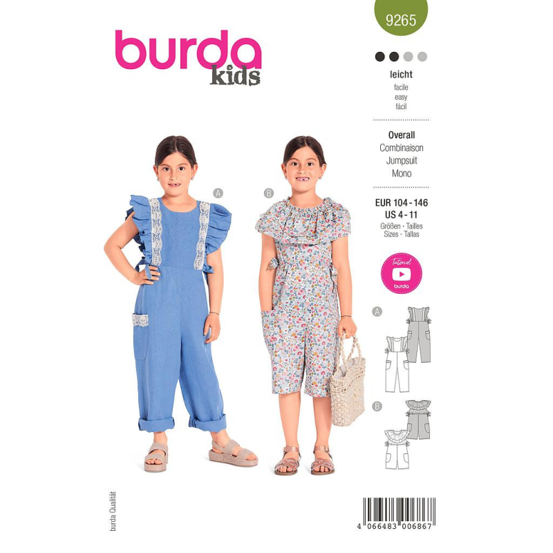 Patron Burda 9265 - Combinaisons pantalon ou short ruchés Fille
