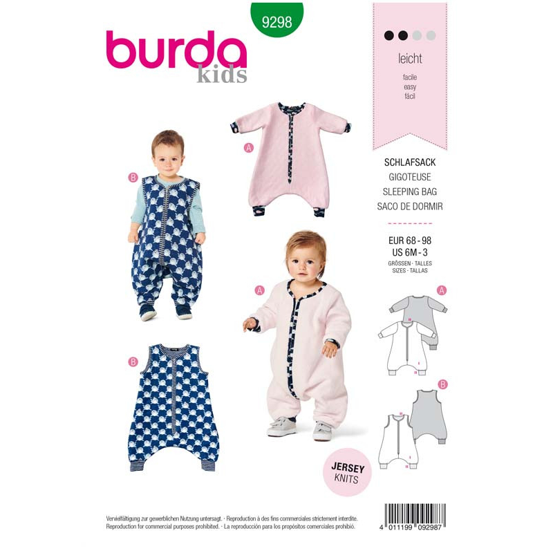 Patron Burda 9298 - Combinaison - Gigoteuse bébé avec des jambes