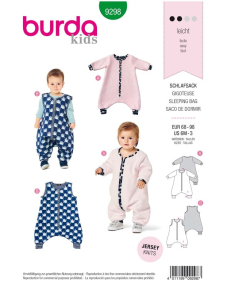 Patron Burda 9298 - Combinaison - Gigoteuse bébé avec des jambes