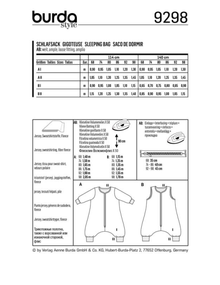 Patron Burda 9298 - Combinaison - Gigoteuse bébé avec des jambes