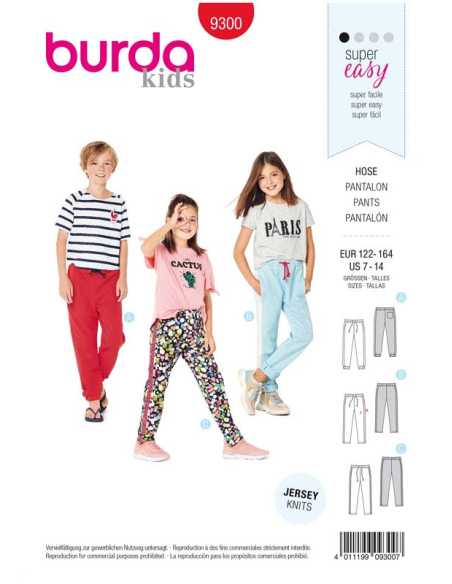 Patron Burda 9300 - Pantalon de jogging enfant à coulisse élastique