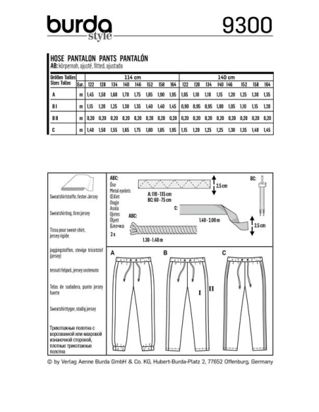 Patron Burda 9300 - Pantalon de jogging enfant à coulisse élastique
