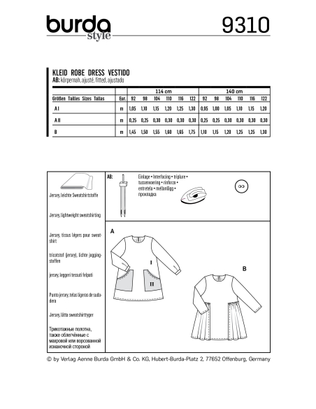 Patron Burda 9310 - Robes avec poches