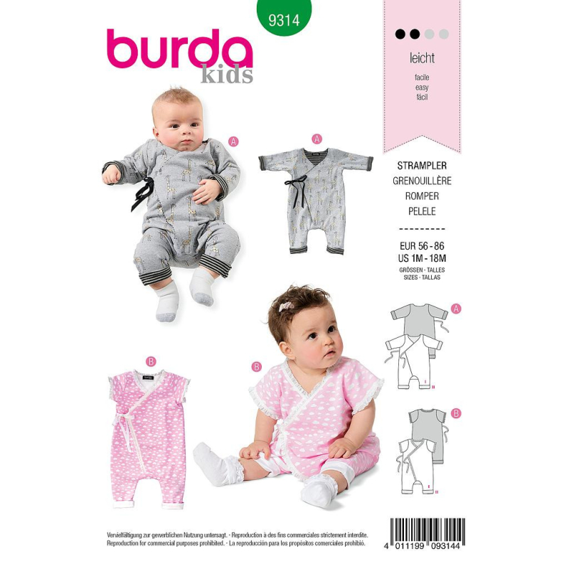 Patron Burda 9314 - Grenouillère croisée pour bébés