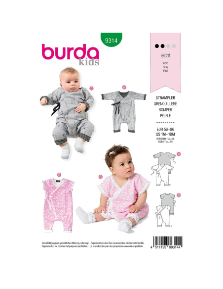 Patron Burda 9314 - Grenouillère croisée pour bébés