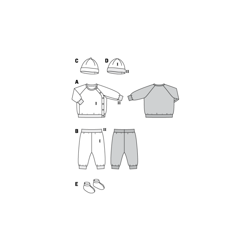 Patron Burda 9315 - Sweat, pantalon, bonnet et chaussons pour bébés