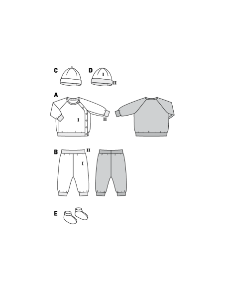 Patron Burda 9315 - Sweat, pantalon, bonnet et chaussons pour bébés