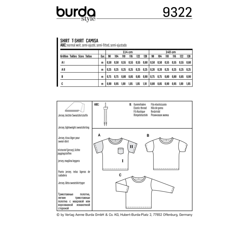 Patron Burda 9322 - T-Shirt pour garçons