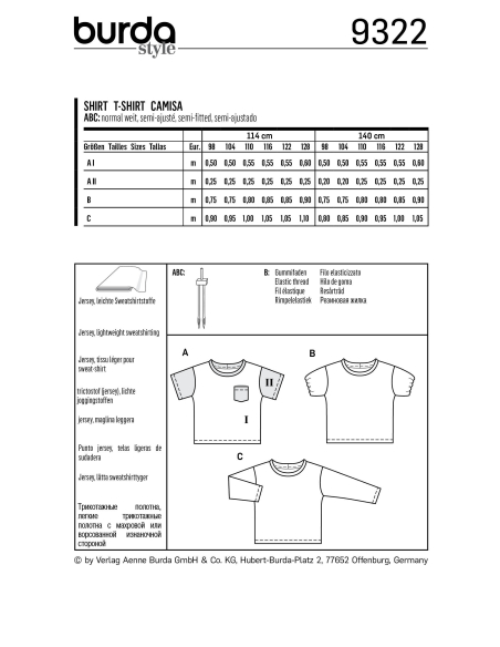 Patron Burda 9322 - T-Shirt pour garçons