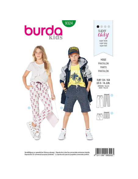 Patron Burda 9324 - Pantalon et short pour enfants