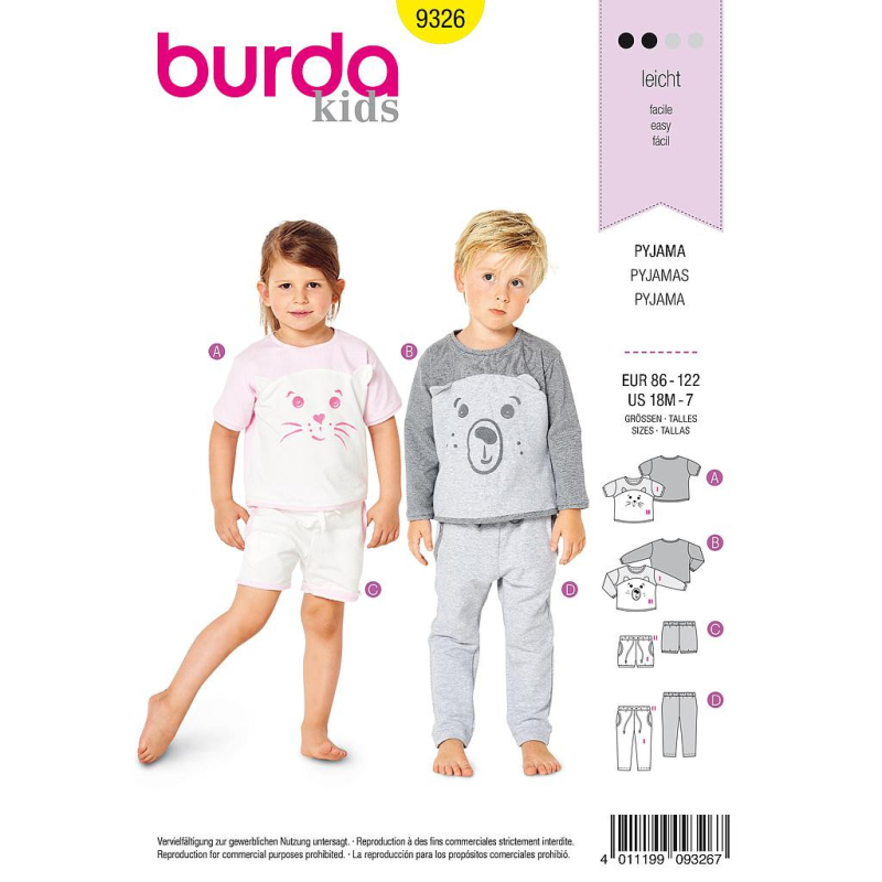 Patron Burda 9326 - Pyjama pour enfants