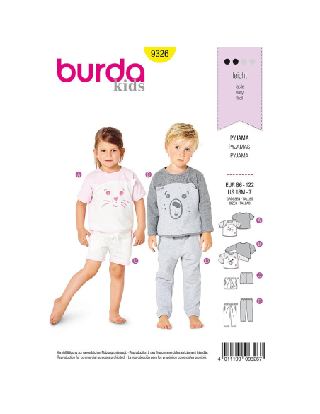 Patron Burda 9326 - Pyjama pour enfants
