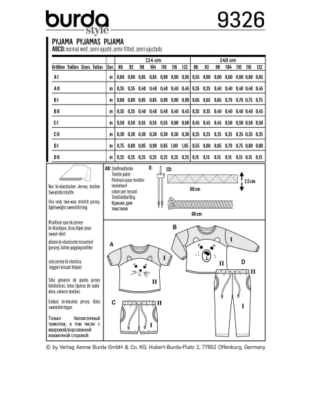 Patron Burda 9326 - Pyjama pour enfants