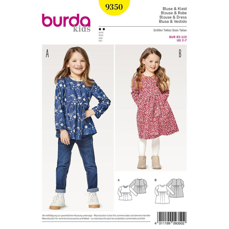 Patron Burda Kids 9350 - Blouse et robe