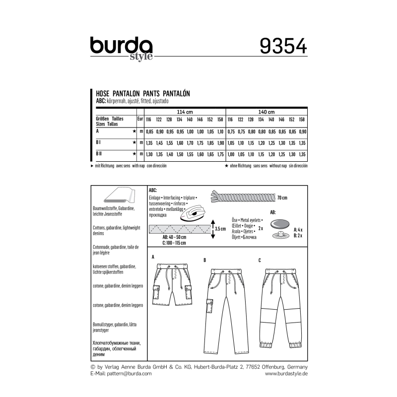 Patron Burda Kids 9354 - Pantalon