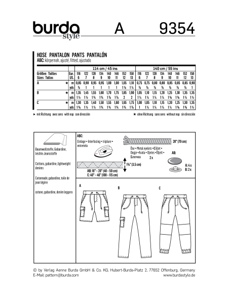 Patron Burda Kids 9354 - Pantalon