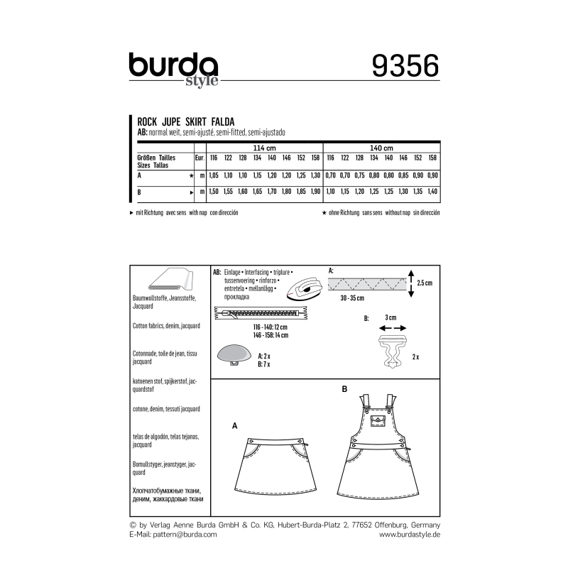 Patron Burda Kids 9356 - Jupe et salopette