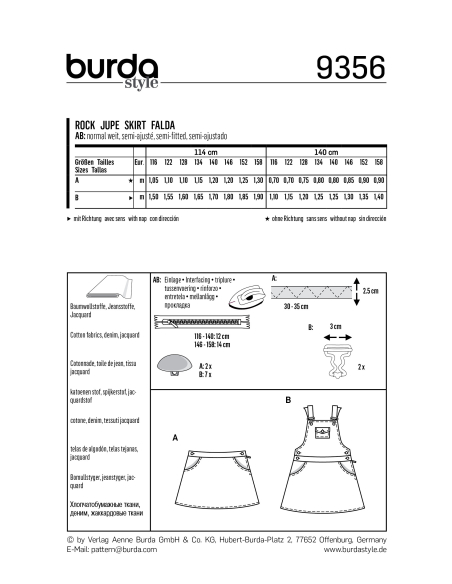 Patron Burda Kids 9356 - Jupe et salopette