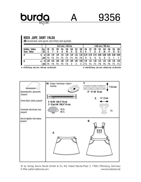 Patron Burda Kids 9356 - Jupe et salopette