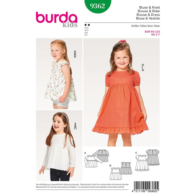 Patron Burda Kids 9362 - Robe et blouse