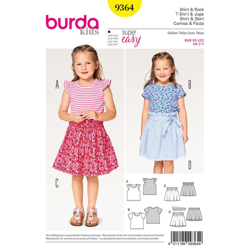 Patron Burda Kids 9364 - T-shirt et jupe
