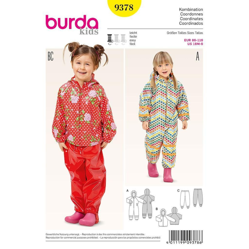 Patron Burda Kids 9378 - Combinaison pluie et neige