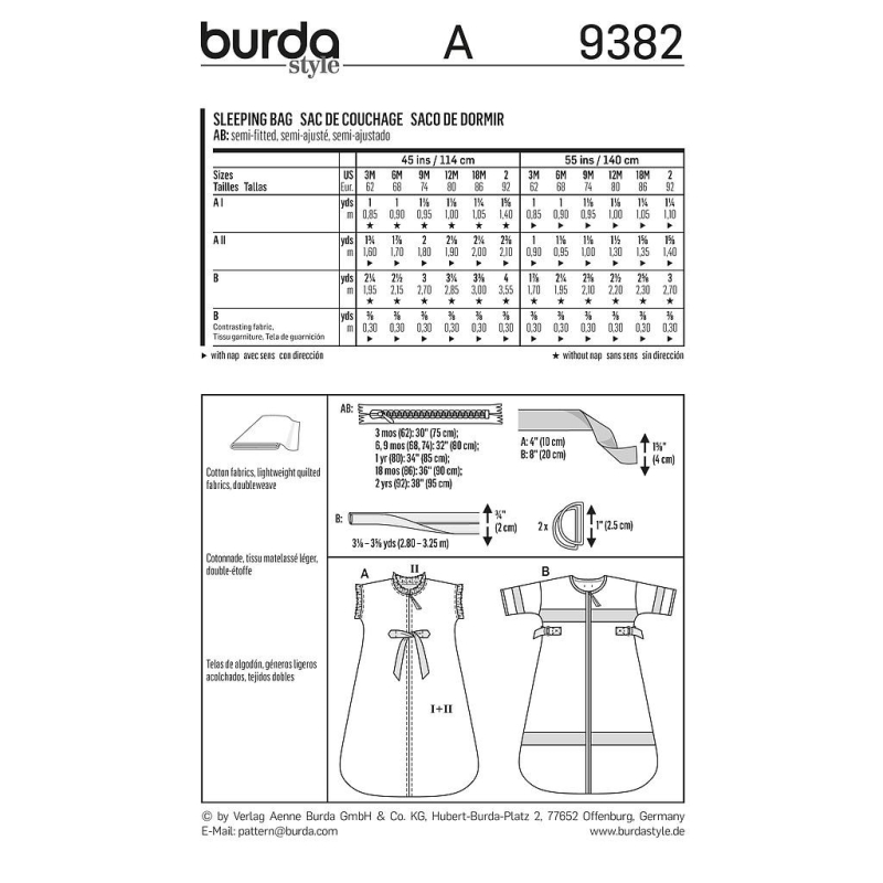 Patron Burda 9382 - Kids Sacs de couchage