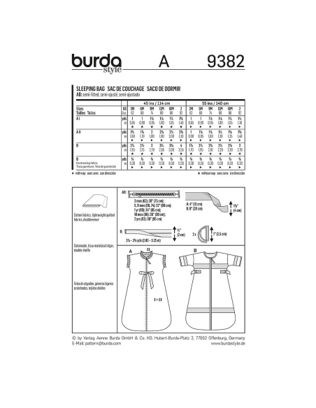 Patron Burda 9382 - Kids Sacs de couchage