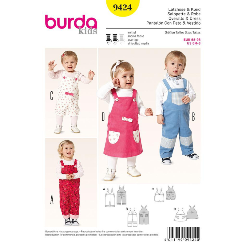 Patron Burda 9424 - Kids Salopette et robe