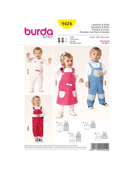 Patron Burda 9424 - Kids Salopette et robe
