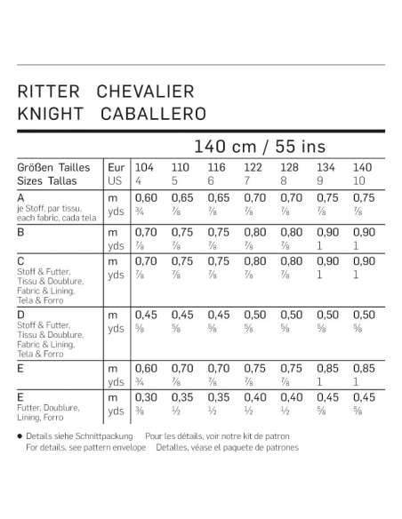 Patron Burda Carnaval 9446 - Déguisement Historique de Chevalier enfant