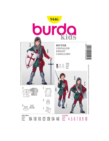 Patron Burda Carnaval 9446 - Déguisement Historique de Chevalier enfant