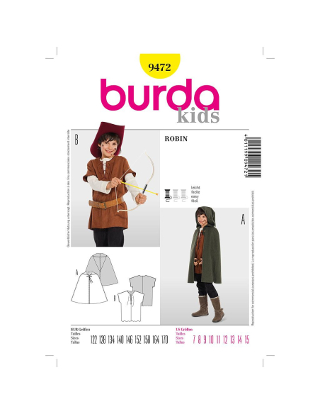 Patron Burda 9472 - Déguisement Historique Robin des bois