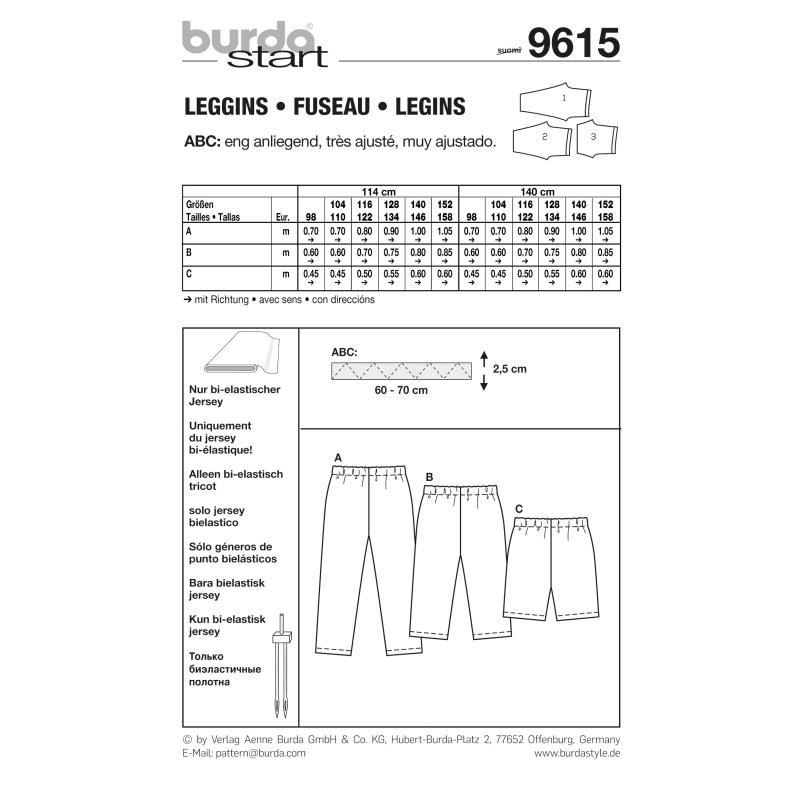 Patron Burda - 9615 Kids Caleçons