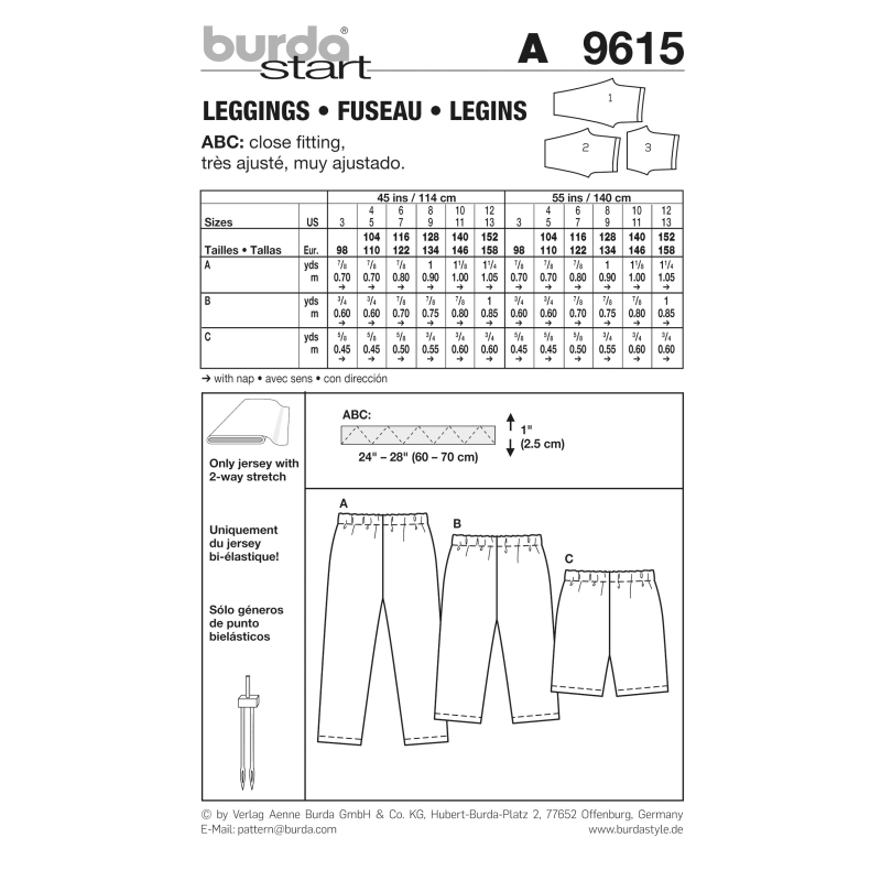 Patron Burda - 9615 Kids Caleçons
