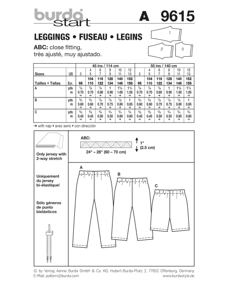 Patron Burda - 9615 Kids Caleçons