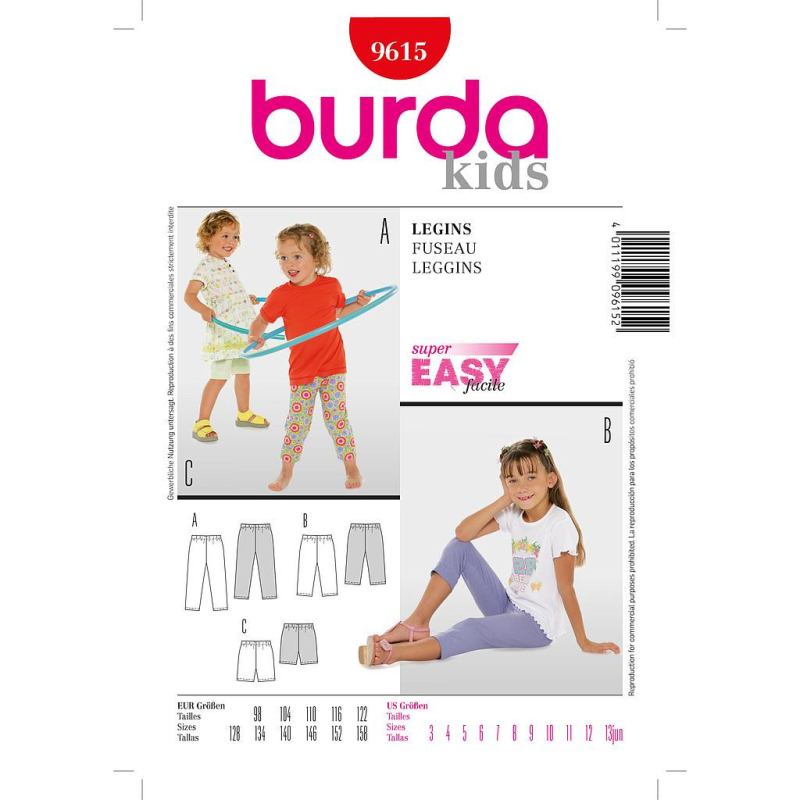 Patron Burda - 9615 Kids Caleçons