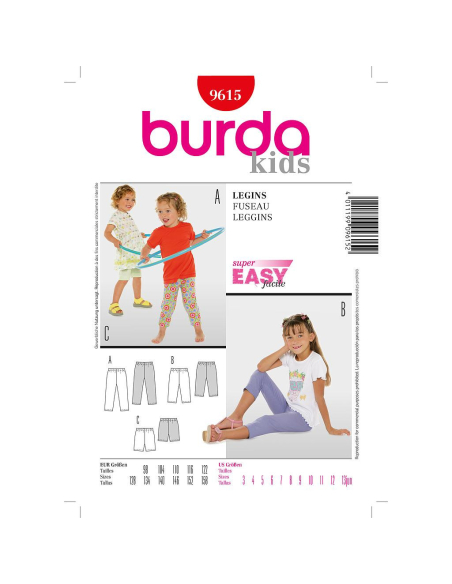 Patron Burda - 9615 Kids Caleçons