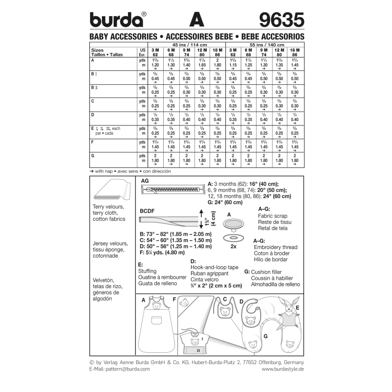 Patron Burda 9635 - Kids Accessoires bébé