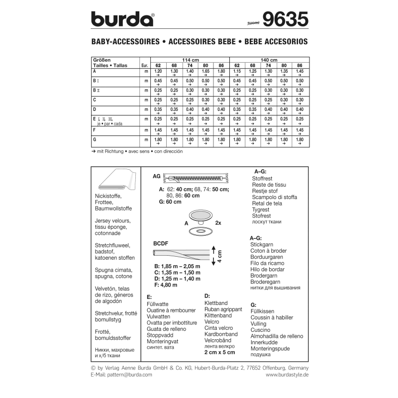 Patron Burda 9635 - Kids Accessoires bébé