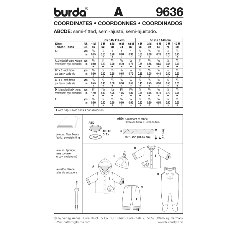 Patron Burda 9636 - Kids Chandail, pantalon, grenouillère