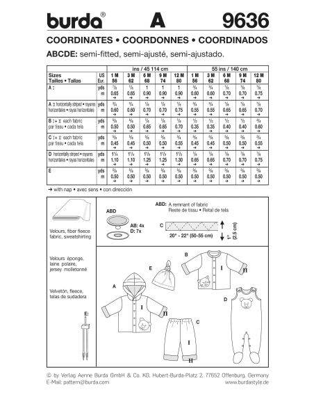 Patron Burda 9636 - Kids Chandail, pantalon, grenouillère
