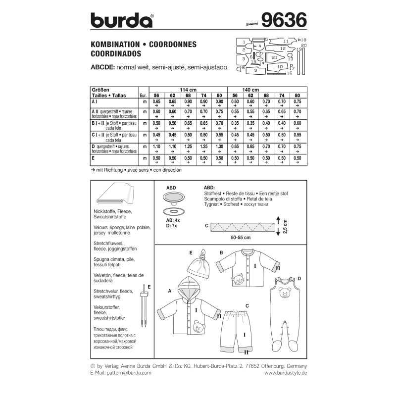 Patron Burda 9636 - Kids Chandail, pantalon, grenouillère